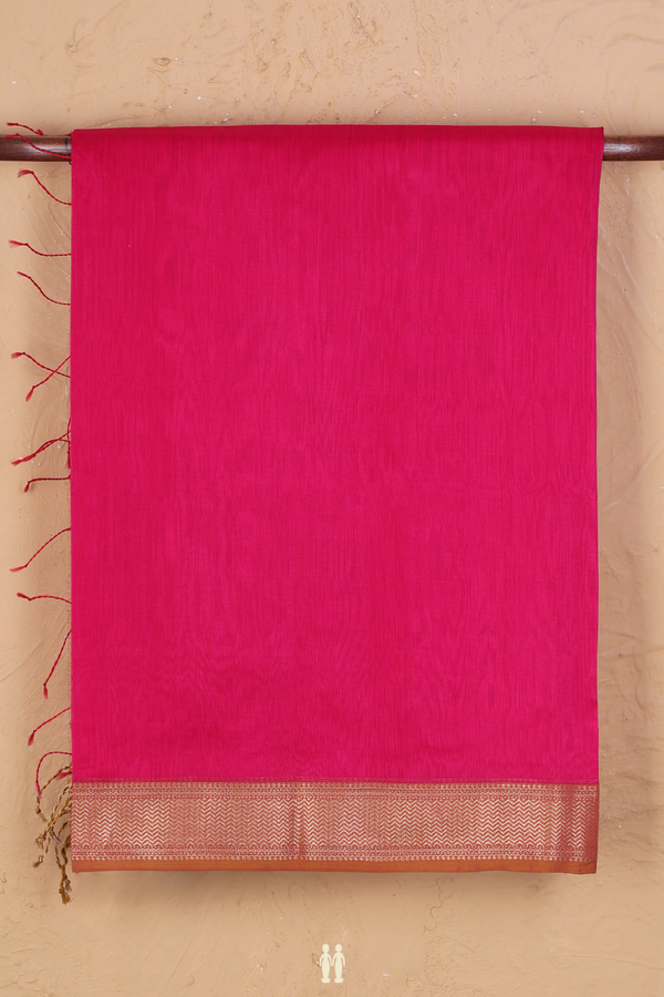 Maheswari Silk Cotton Saree Rani Pink With Chevron Border