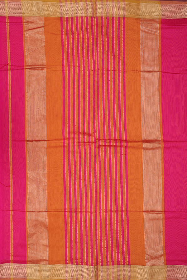 Maheswari Silk Cotton Saree Rani Pink With Chevron Border