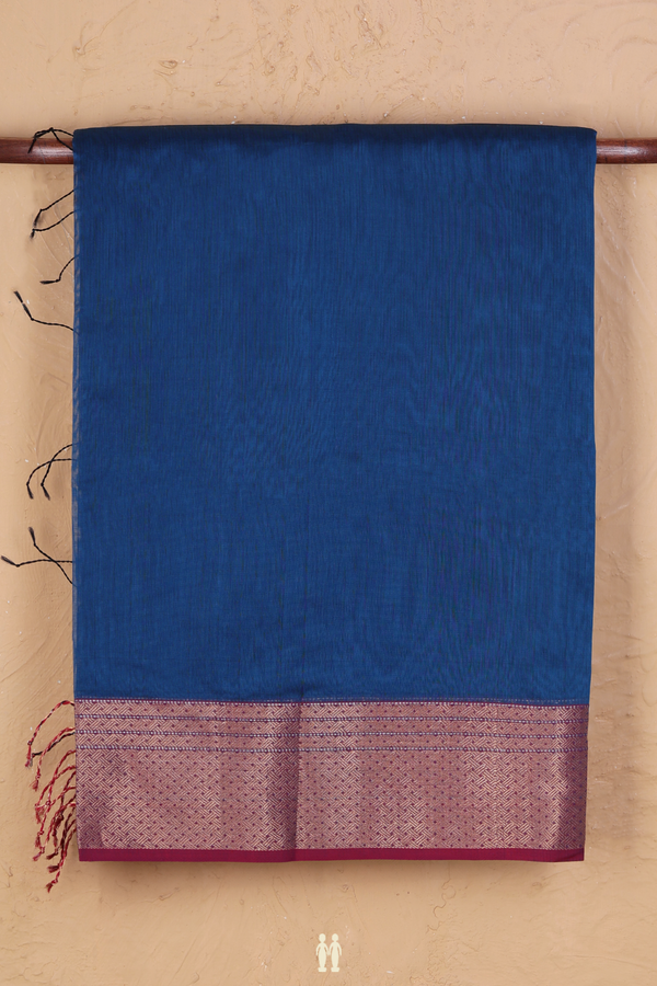 Maheswari Silk Cotton Saree In Blue With Contrast Border
