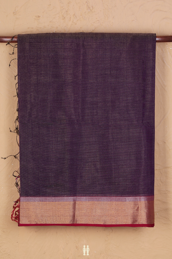 Maheswari Silk Cotton Saree Deep Purple With Stripes Design
