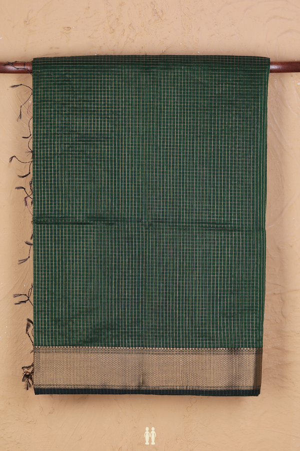 Maheswari Silk Cotton Saree In Dark Green With Checks Design