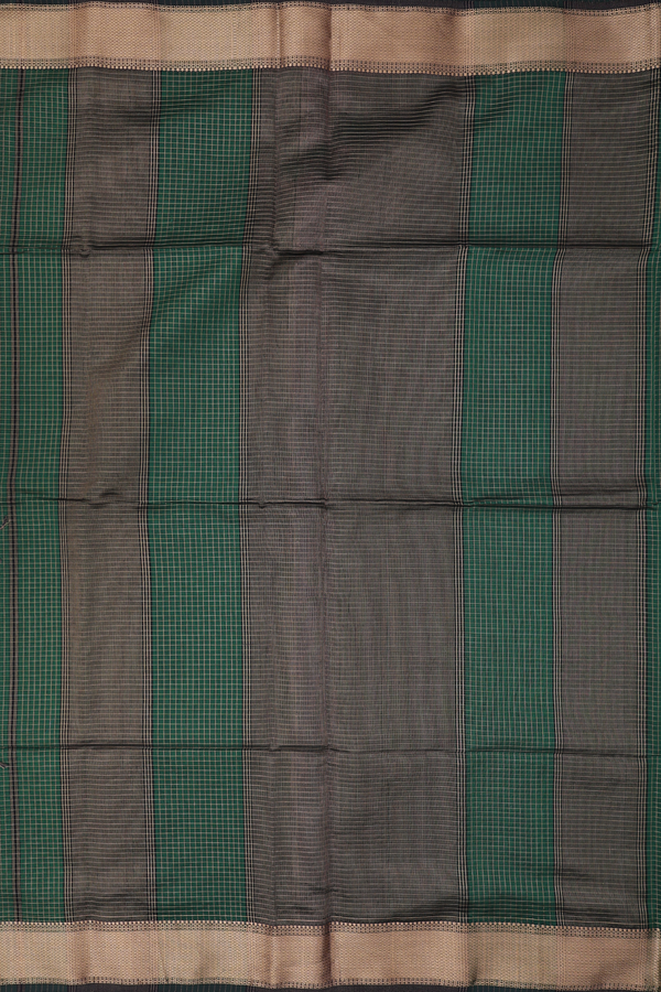 Maheswari Silk Cotton Saree In Dark Green With Checks Design
