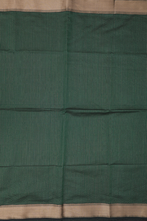 Maheswari Silk Cotton Saree In Dark Green With Checks Design