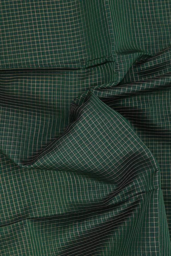 Maheswari Silk Cotton Saree In Dark Green With Checks Design