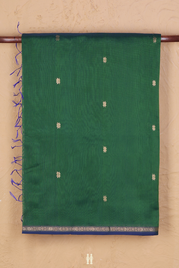 Maheswari Silk Cotton Saree In Green With Floral Buttas