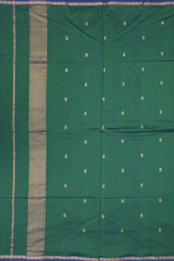 Maheswari Silk Cotton Saree In Green With Floral Buttas