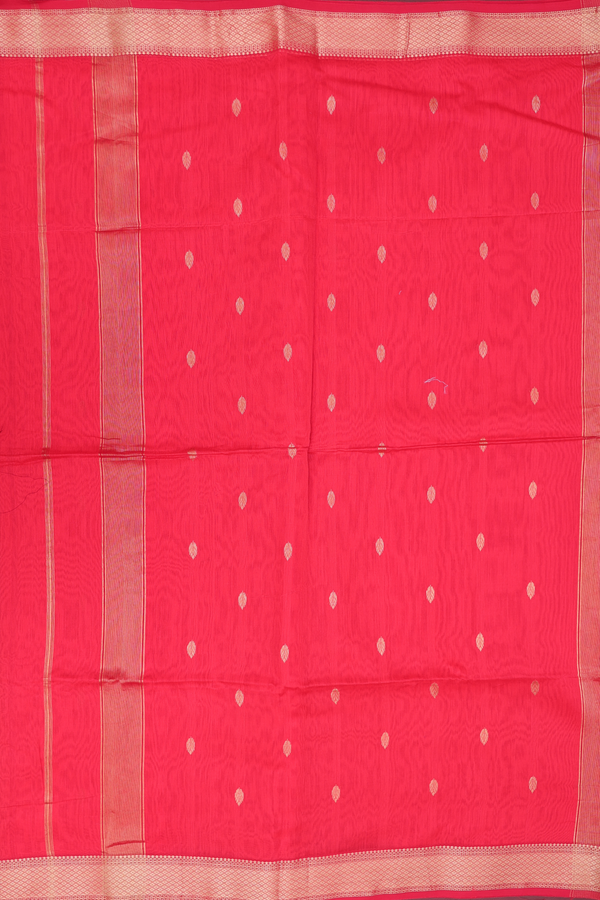 Maheswari Silk Cotton Saree In Chilli Red With Zari Buttas