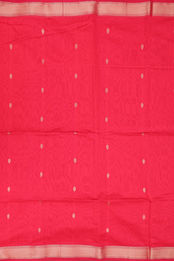 Maheswari Silk Cotton Saree In Chilli Red With Zari Buttas