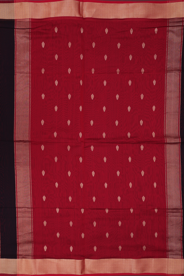 Maheswari Silk Cotton Saree In Black With Zari Buttas