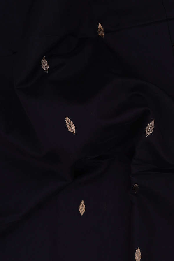 Maheswari Silk Cotton Saree In Black With Zari Buttas