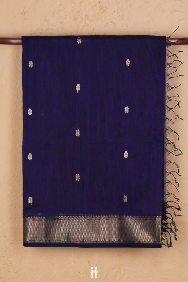 Maheswari Silk Cotton Saree In Navy Blue With Floral Buttas