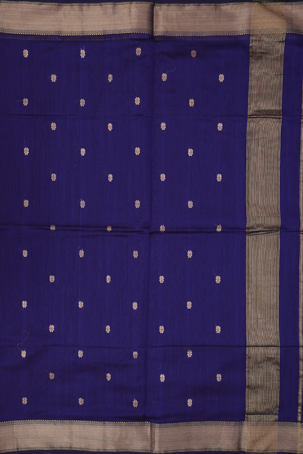 Maheswari Silk Cotton Saree In Navy Blue With Floral Buttas