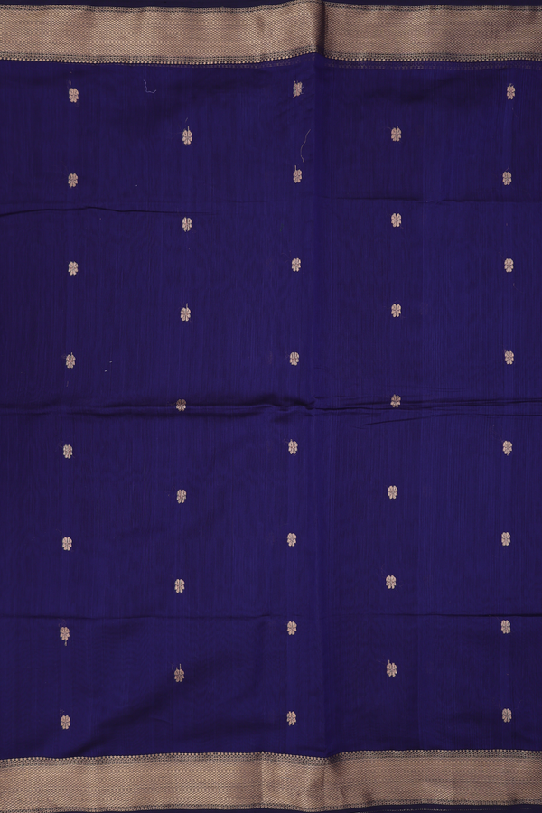 Maheswari Silk Cotton Saree In Navy Blue With Floral Buttas