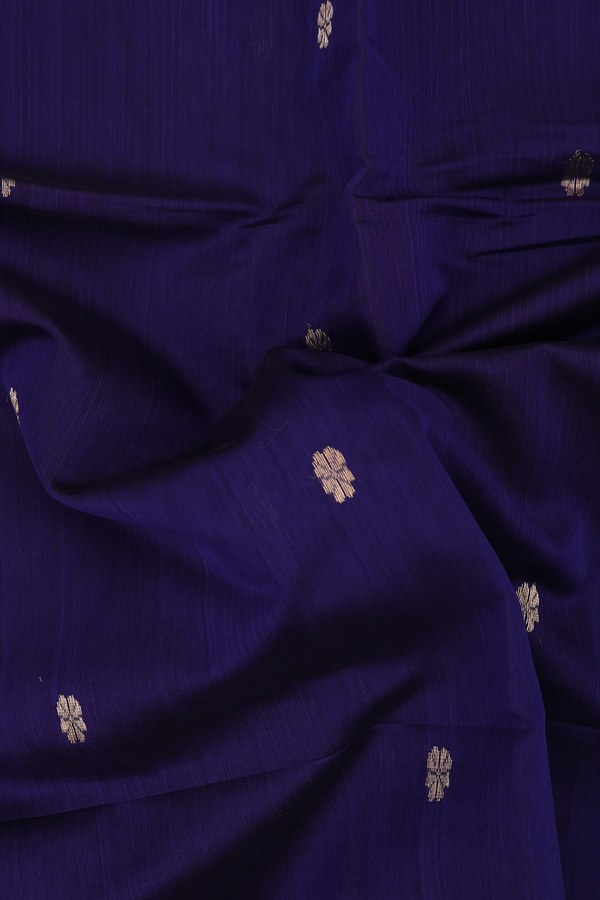Maheswari Silk Cotton Saree In Navy Blue With Floral Buttas