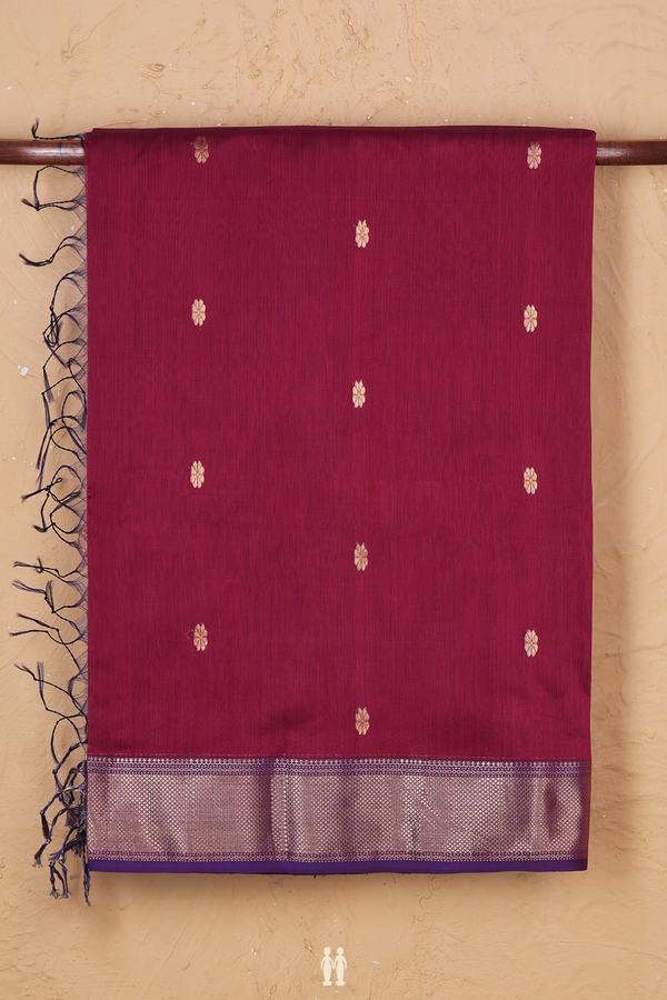 Maheswari Silk Cotton Saree Berry Purple With Floral Buttas