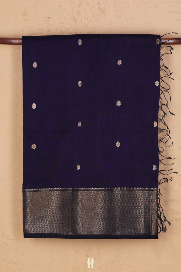 Maheswari Silk Cotton Saree In Navy Blue With Floral Buttas