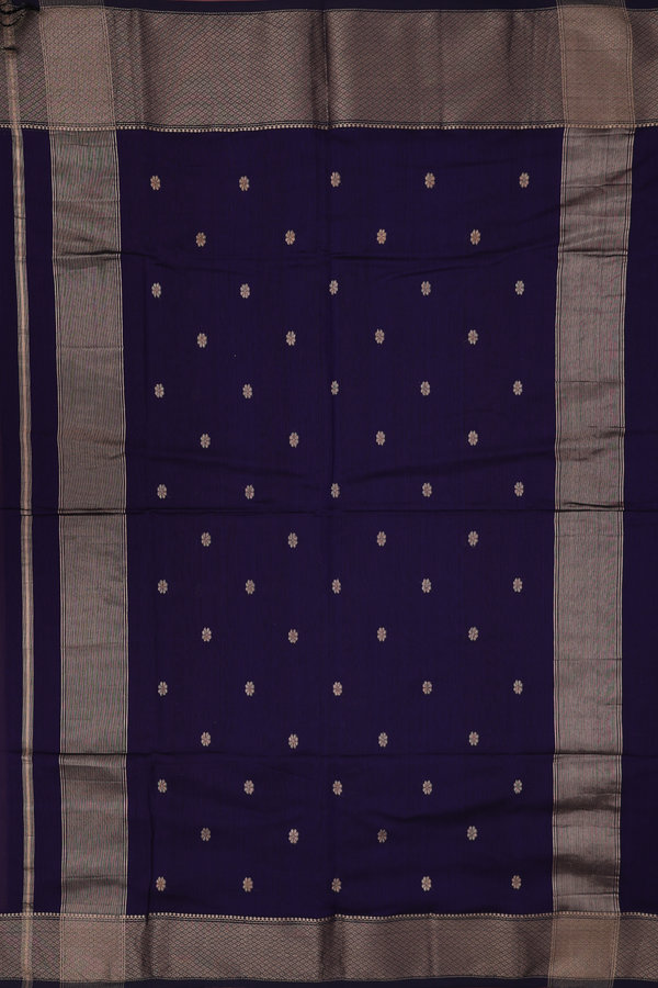 Maheswari Silk Cotton Saree In Navy Blue With Floral Buttas