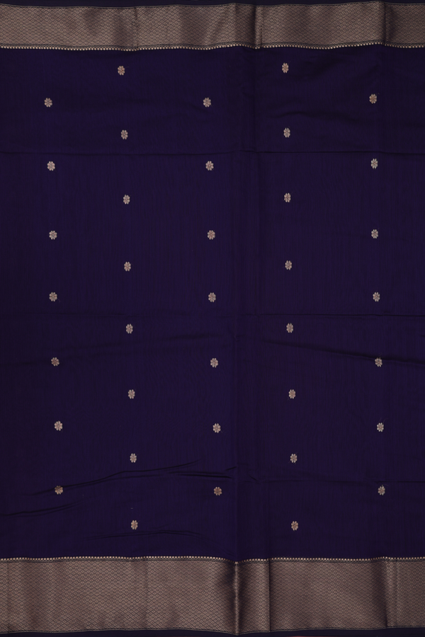 Maheswari Silk Cotton Saree In Navy Blue With Floral Buttas