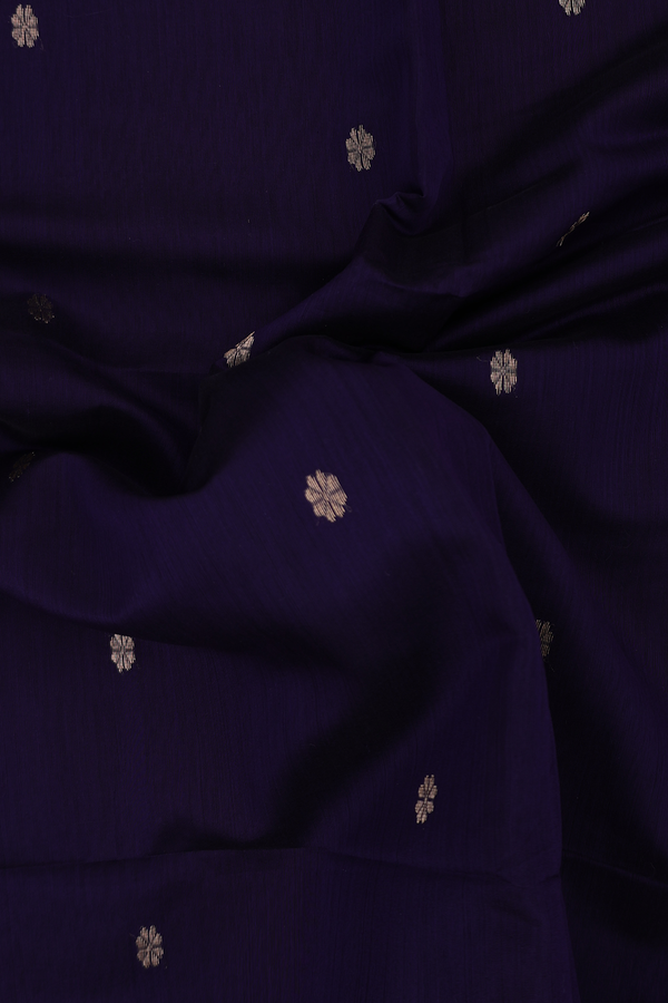 Maheswari Silk Cotton Saree In Navy Blue With Floral Buttas