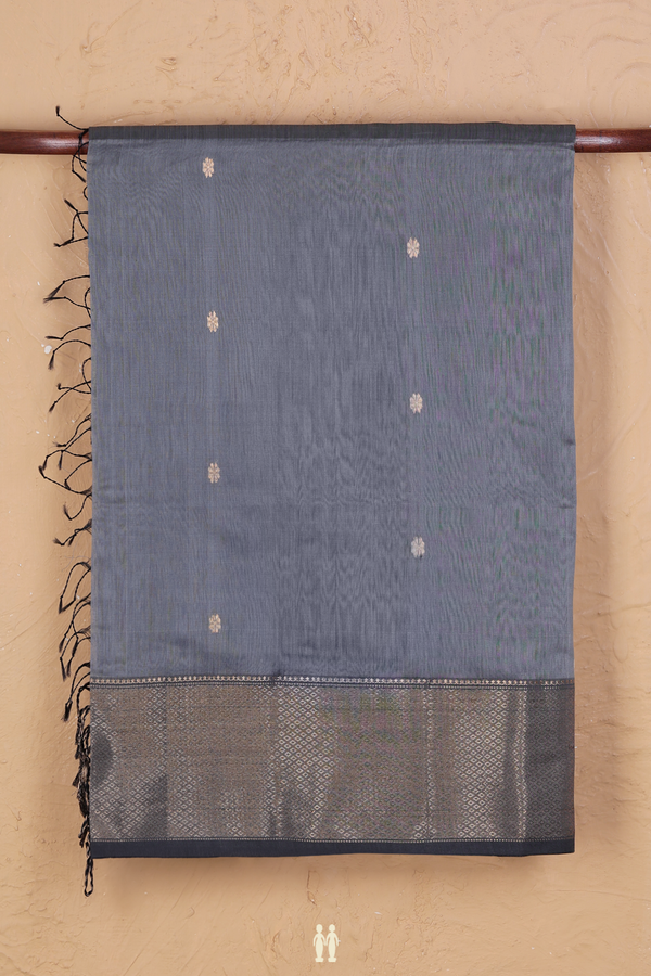 Maheswari Silk Cotton Saree In Grey With Floral Buttas