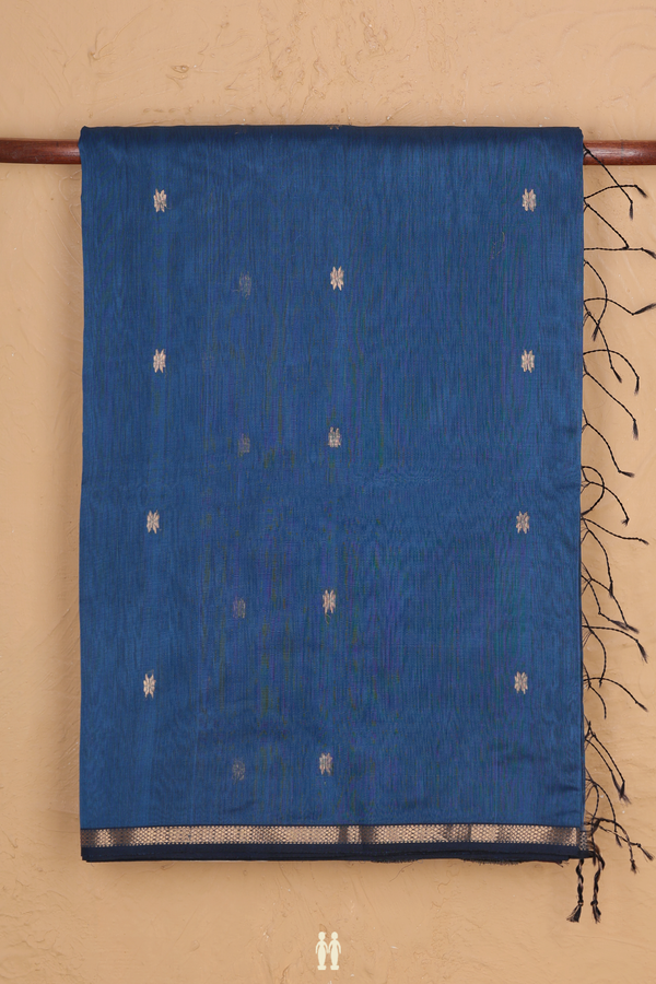 Maheswari Silk Cotton Saree In Blue With Floral Buttas