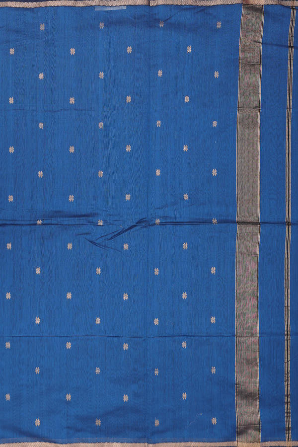 Maheswari Silk Cotton Saree In Blue With Floral Buttas