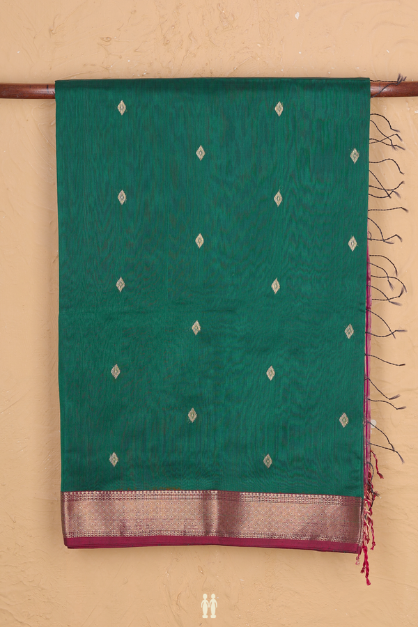 Maheswari Silk Cotton Saree Forest Green With Diamond Buttas