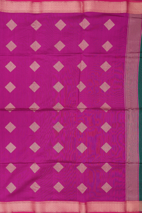 Maheswari Silk Cotton Saree Forest Green With Diamond Buttas