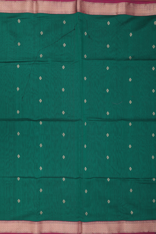 Maheswari Silk Cotton Saree Forest Green With Diamond Buttas