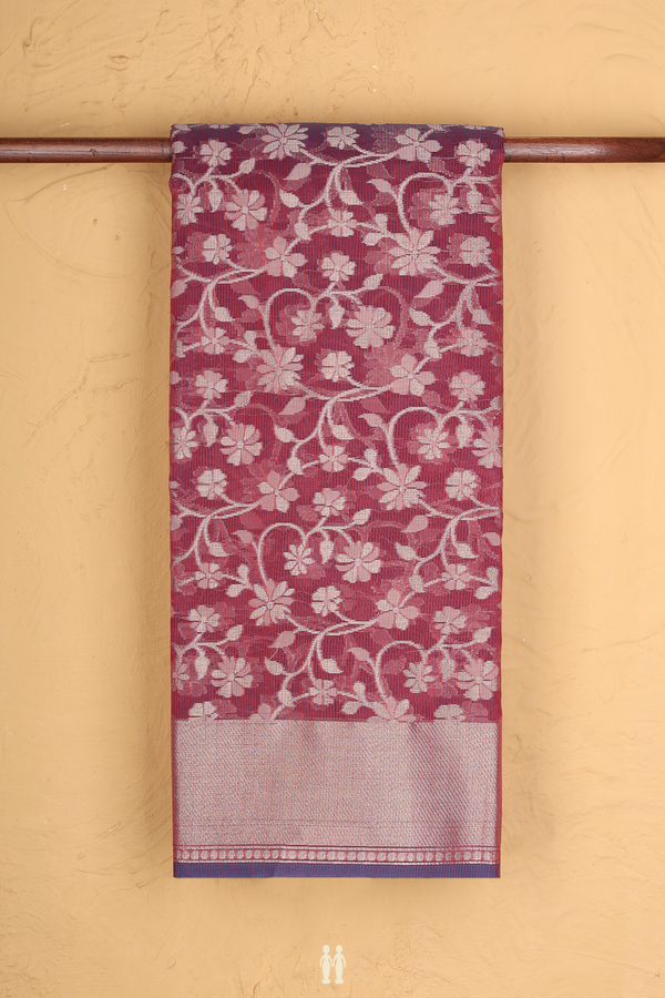 Kota Cotton Saree In Burgundy Red With Floral Design