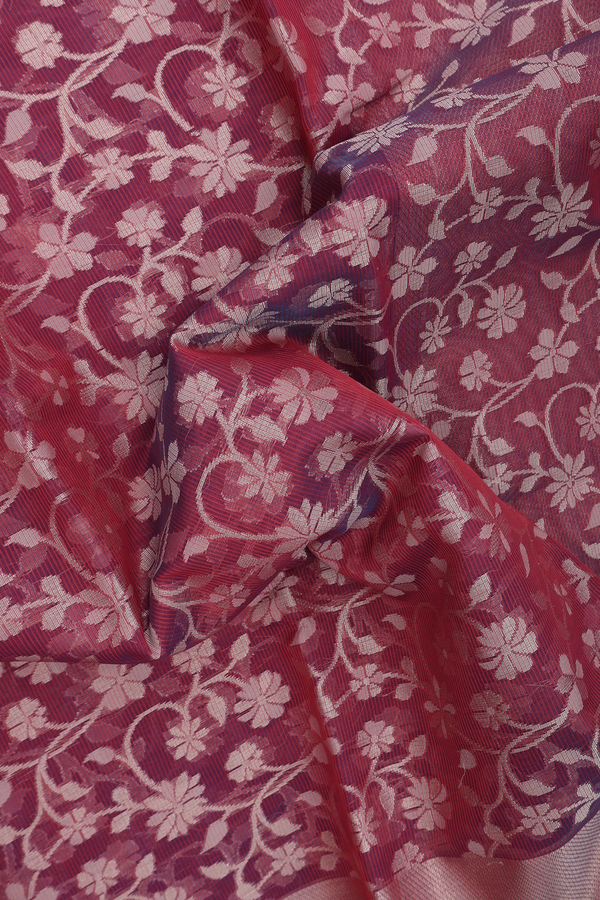 Kota Cotton Saree In Burgundy Red With Floral Design