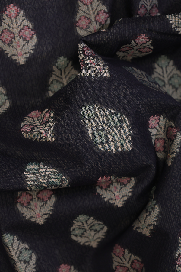 Kota Cotton Saree In Black With Floral Buttas