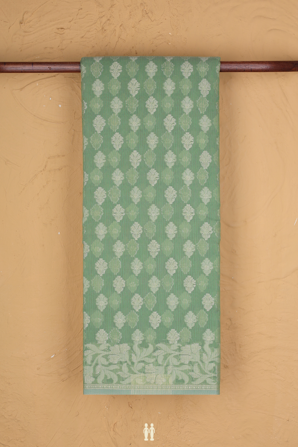 Kota Cotton Saree In Light Moss Green With Floral Buttas