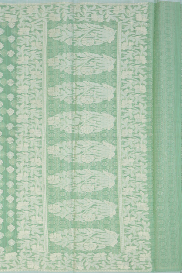 Kota Cotton Saree In Light Moss Green With Floral Buttas