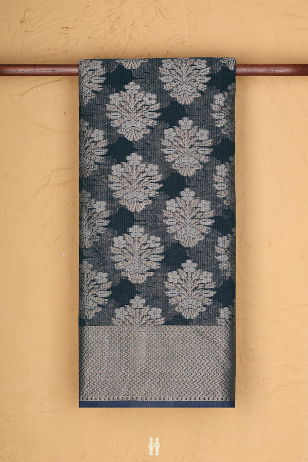 Kota Cotton Saree In Navy Blue With Floral Motifs