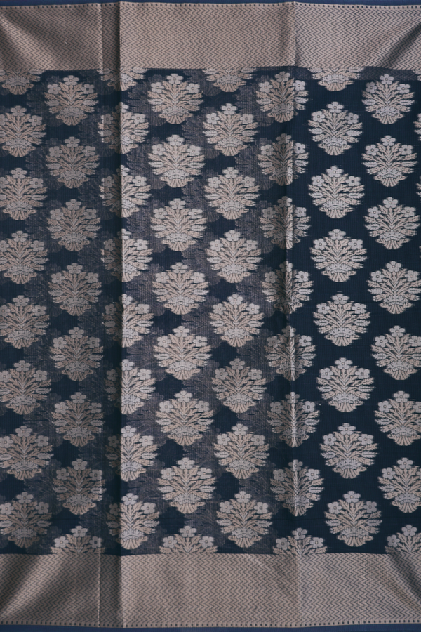 Kota Cotton Saree In Navy Blue With Floral Motifs