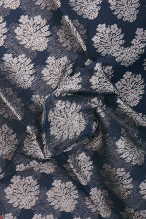 Kota Cotton Saree In Navy Blue With Floral Motifs