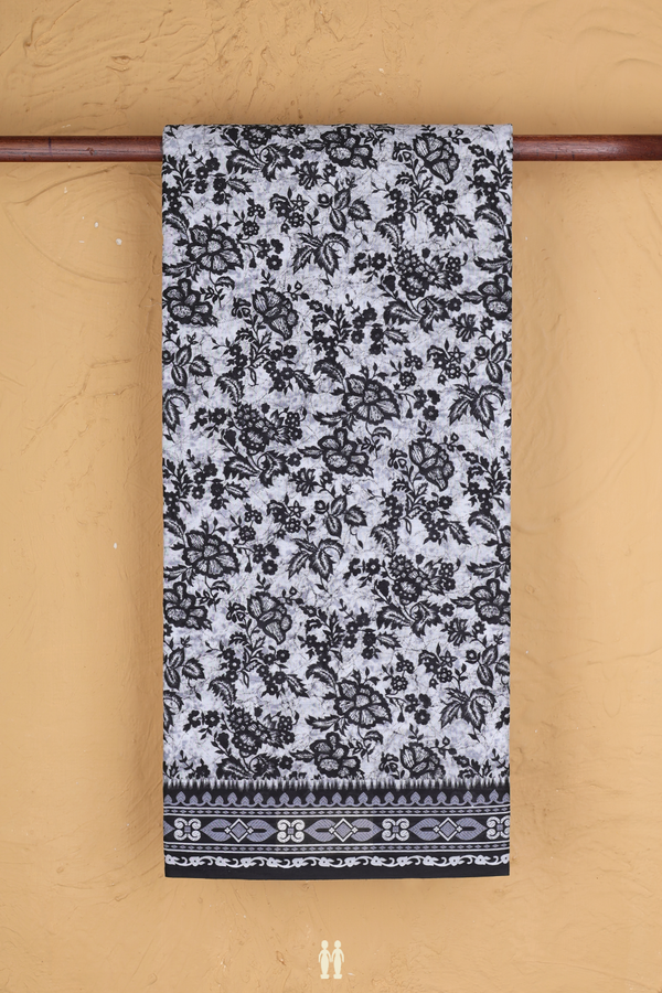 Ahmedabad Cotton Saree In Black And White Floral Design