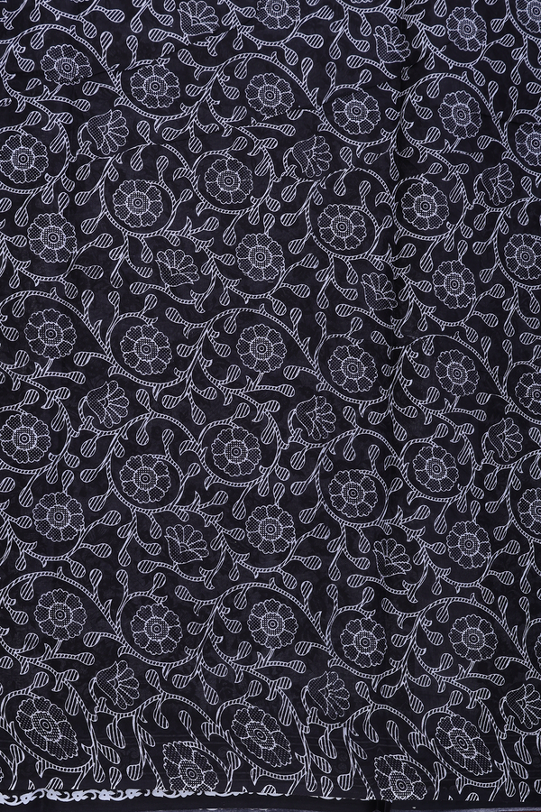 Ahmedabad Cotton Saree In Black And White Floral Design