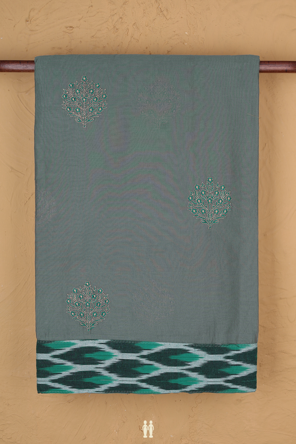 Hyderabad Cotton Saree In Sage Green With Floral Motifs