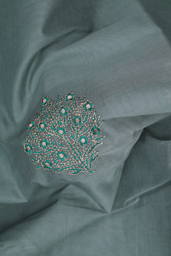 Hyderabad Cotton Saree In Sage Green With Floral Motifs