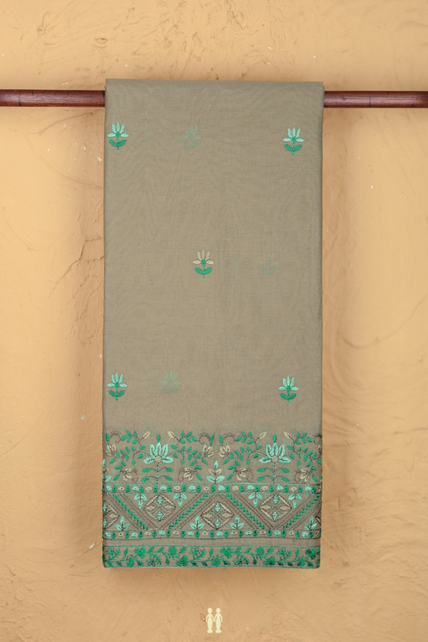 Ahmedabad Cotton Saree In Green With Floral Buttas