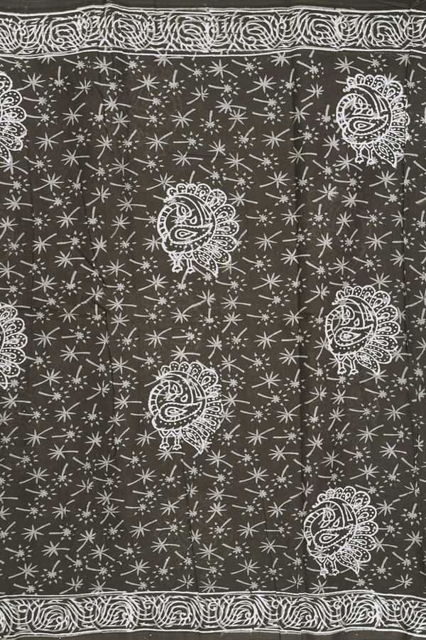 Ahmedabad Cotton Saree Dark Olive Green With Printed Design