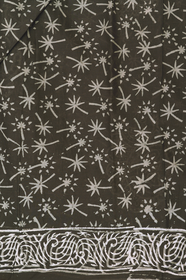 Ahmedabad Cotton Saree Dark Olive Green With Printed Design