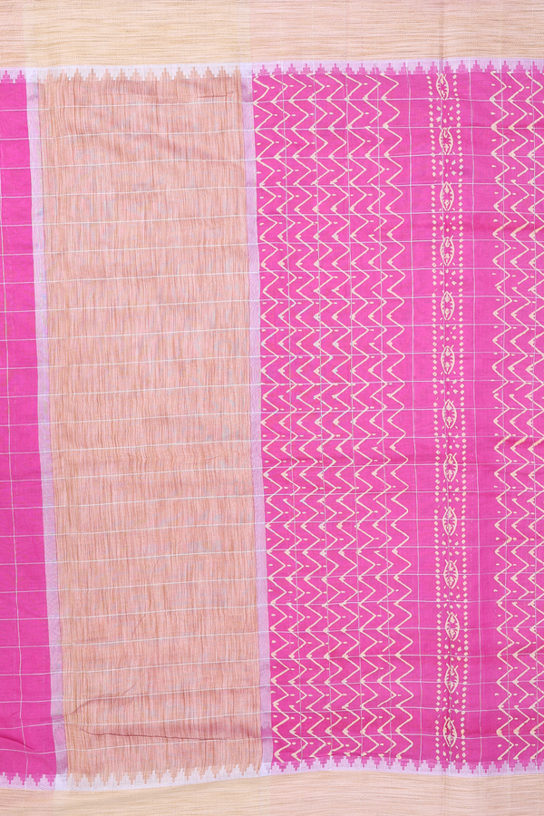 Chanderi Cotton Saree In Ochre Orange With Checks Design