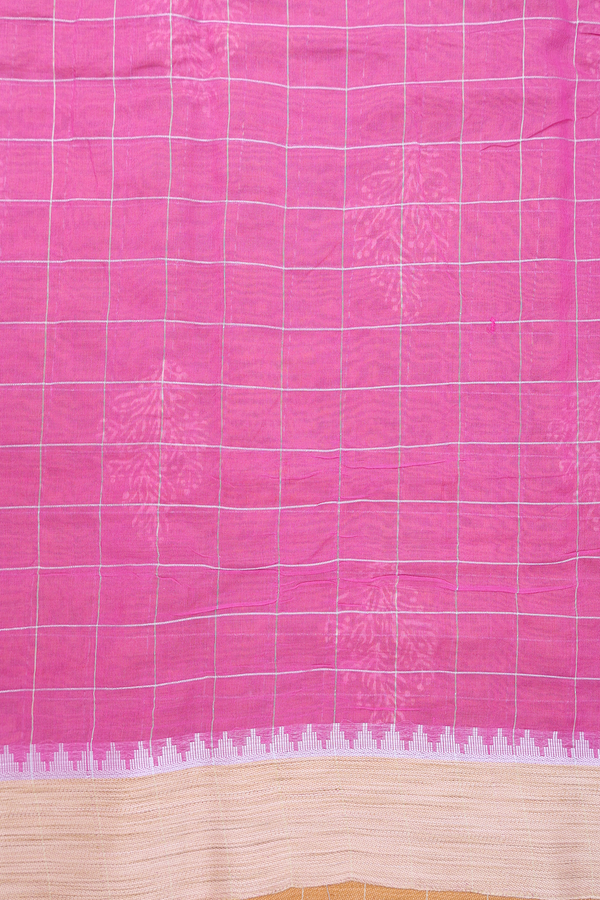 Chanderi Cotton Saree In Ochre Orange With Checks Design