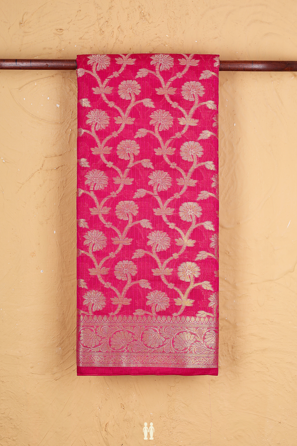 Kota Cotton Saree In Rani Pink With Floral Design