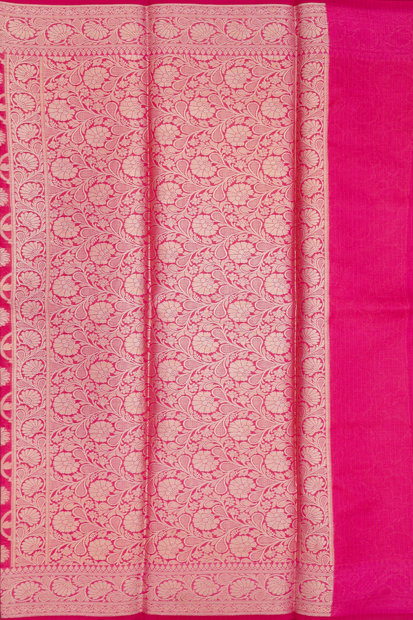 Kota Cotton Saree In Rani Pink With Floral Design