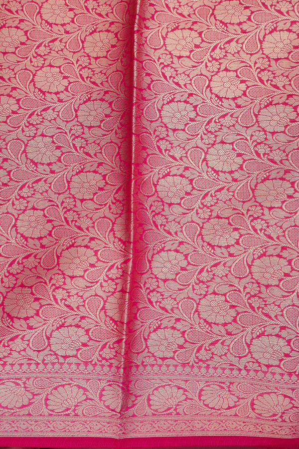 Kota Cotton Saree In Rani Pink With Floral Design