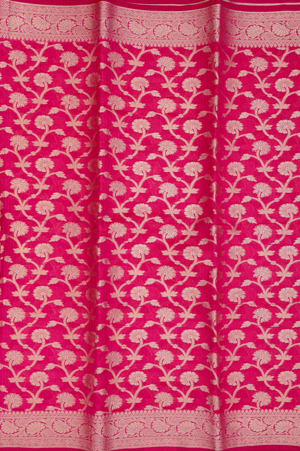 Kota Cotton Saree In Rani Pink With Floral Design